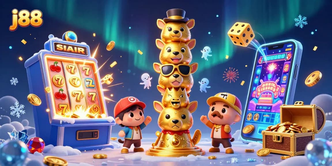 Engage with j88 as a vibrant totem pole interacts with lively casino elements.