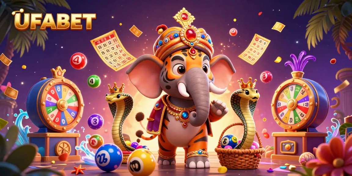 Roll the dice and win big with UFABET in this colorful, dynamic gambling scene featuring a royal tiger!