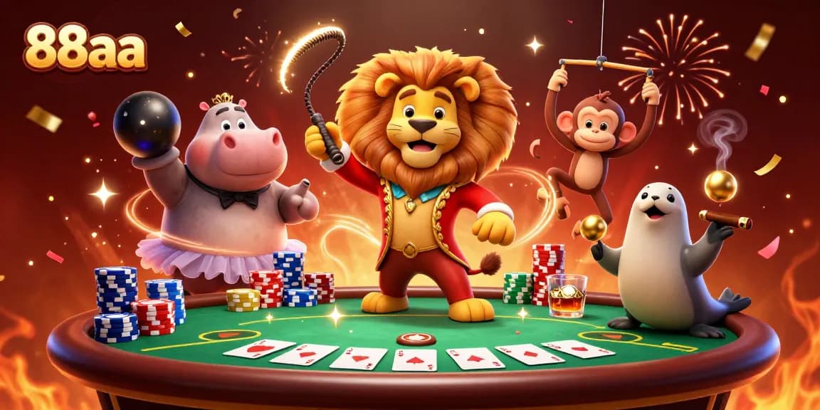 88aa brings excitement to the casino with vibrant characters at a poker table.