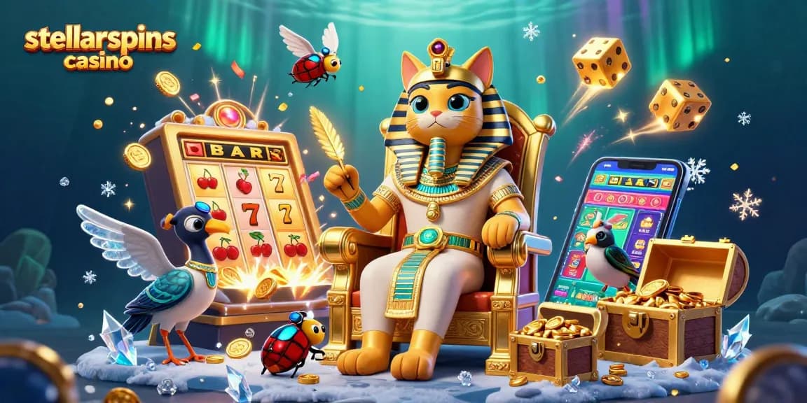 Experience the thrill at stellarspins casino with Egyptian pharaoh cat amid jackpot excitement.