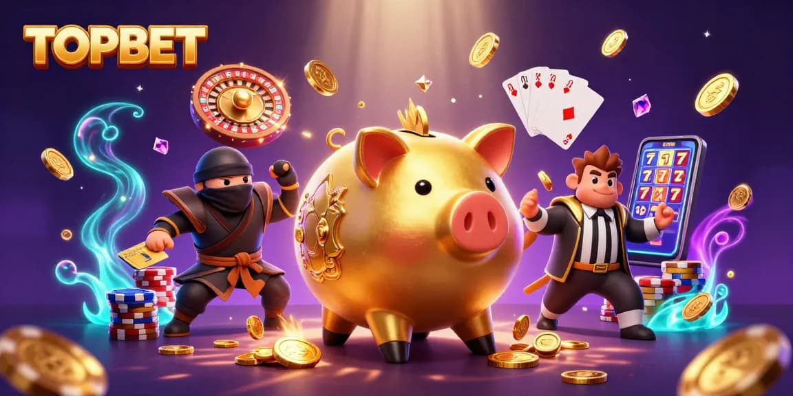 Experience thrilling gameplay at TOPBET with vibrant illustrations featuring sumo wrestlers and poker elements.
