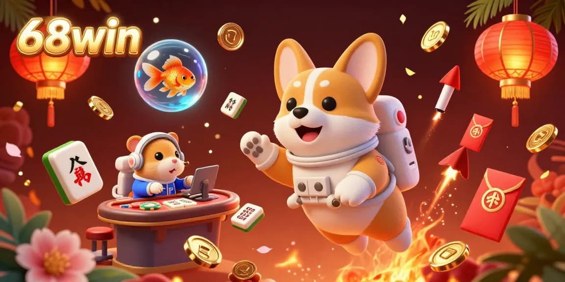 Experience thrilling play at 68win with a vibrant space casino scene featuring floating poker chips and adventurous characters.