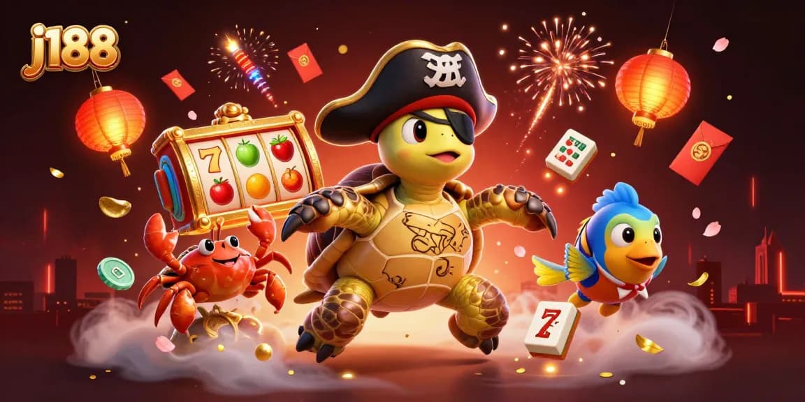 Engage in the thrilling j188 casino ambiance with vibrant characters and slot reels.