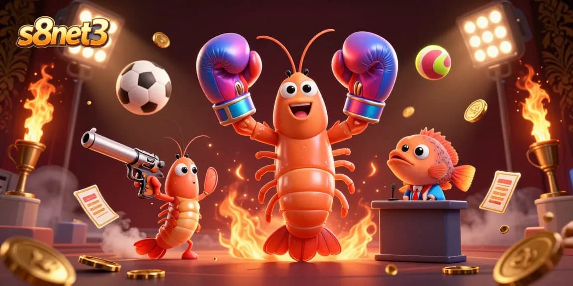 Betting with s8net3 as cartoon shrimp characters engage in a vibrant casino scene.