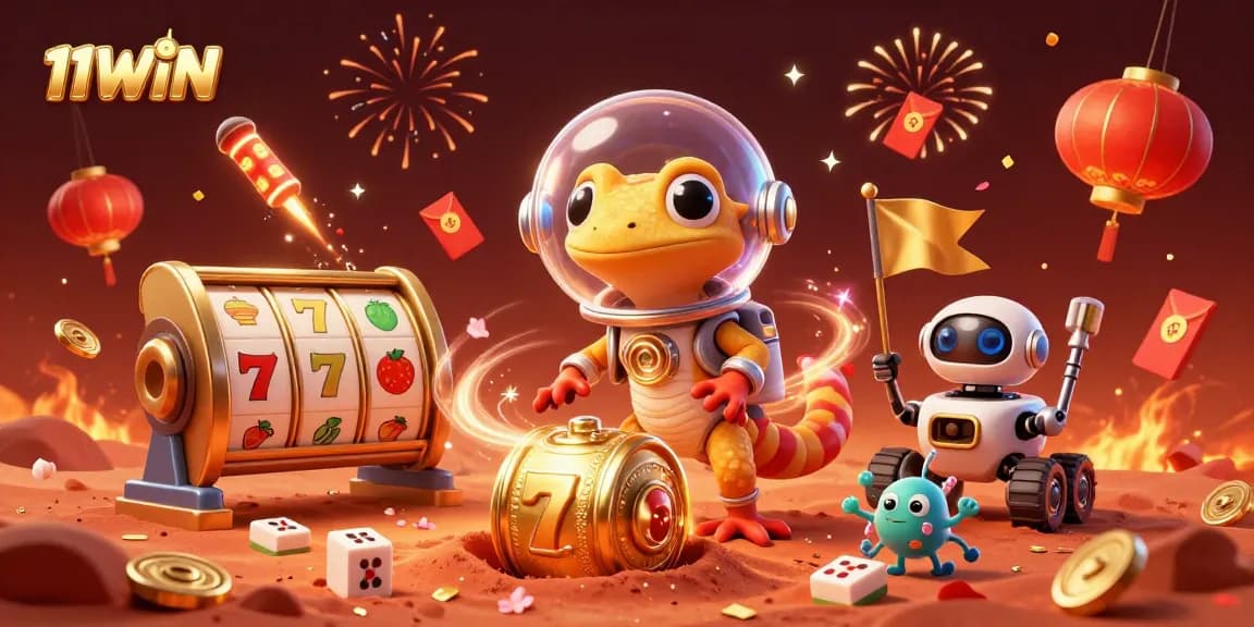 Experience 11WIN's thrilling casino adventure with a Martian gecko discovering a golden casino!