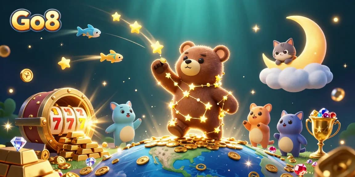 Go8 players enjoy shooting star fish, wealth from gold coins, and slots in a vibrant digital casino