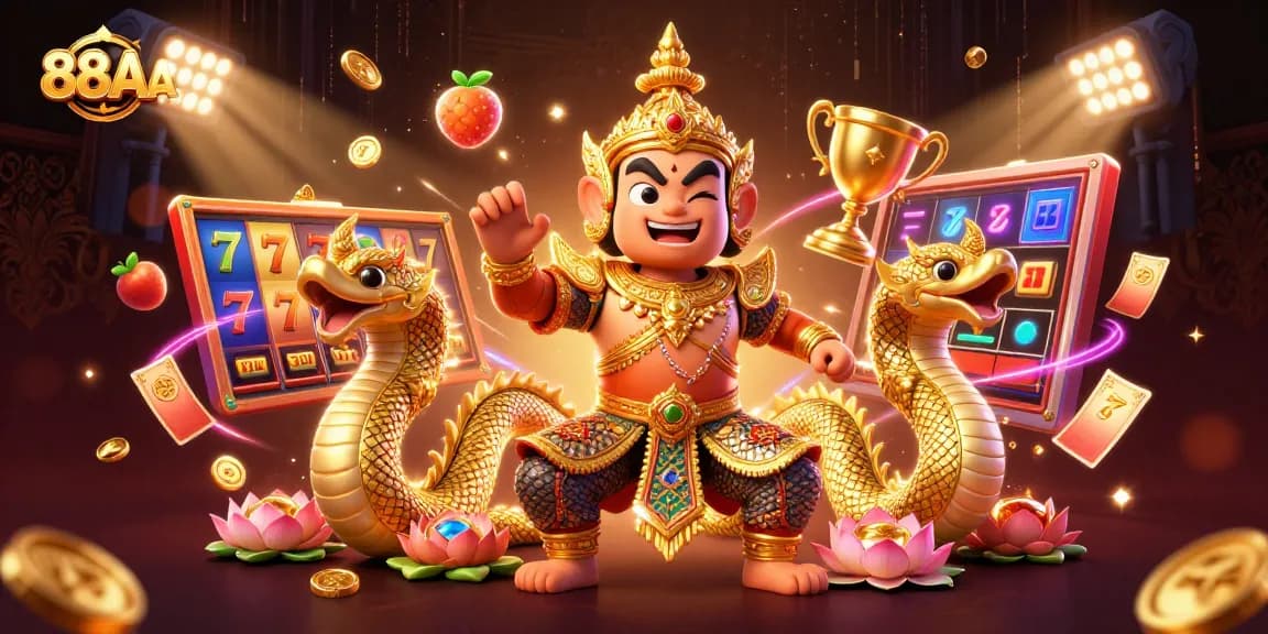 Experience the excitement of 88AA's immersive casino gameplay with dynamic slot reels and vibrant elements.