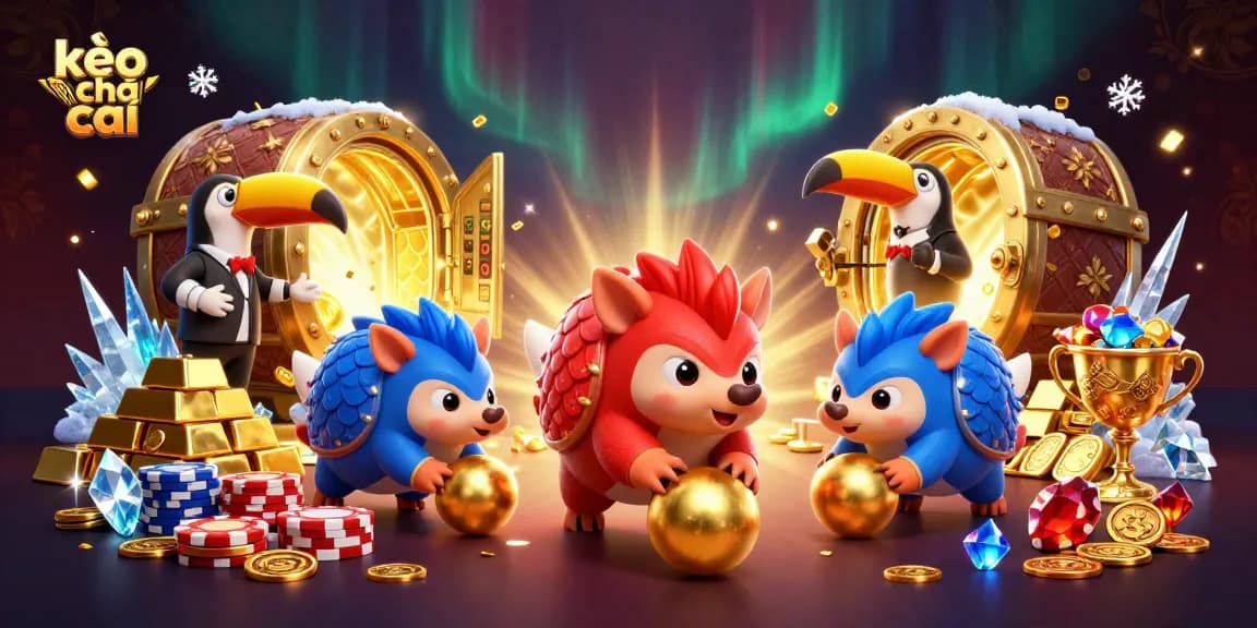 Kèo nhà cái delivers thrilling gameplay with rival pangolins rolling into golden balls, creating excitement in a lively casino setting.
