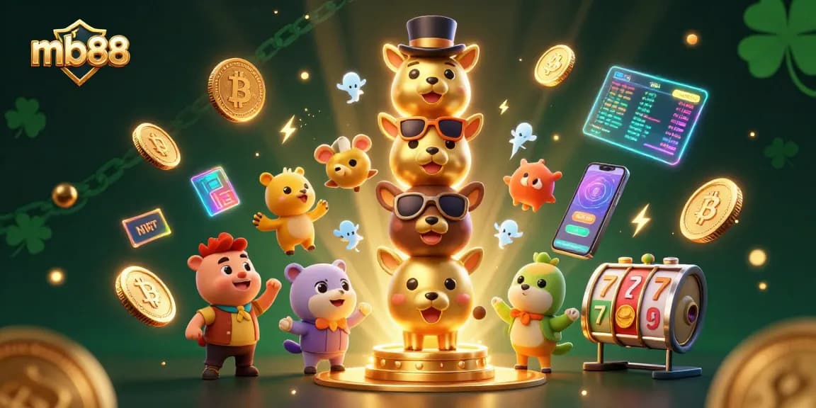 Experience the thrill of mb88 gaming with dynamic casino elements in a vibrant 3D illustration.