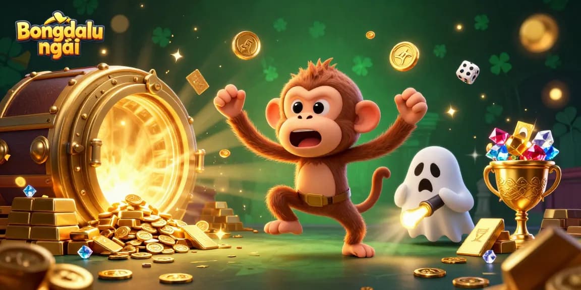Experience Bongdalu mới with golden coins and gems in a vibrant haunted casino scene.