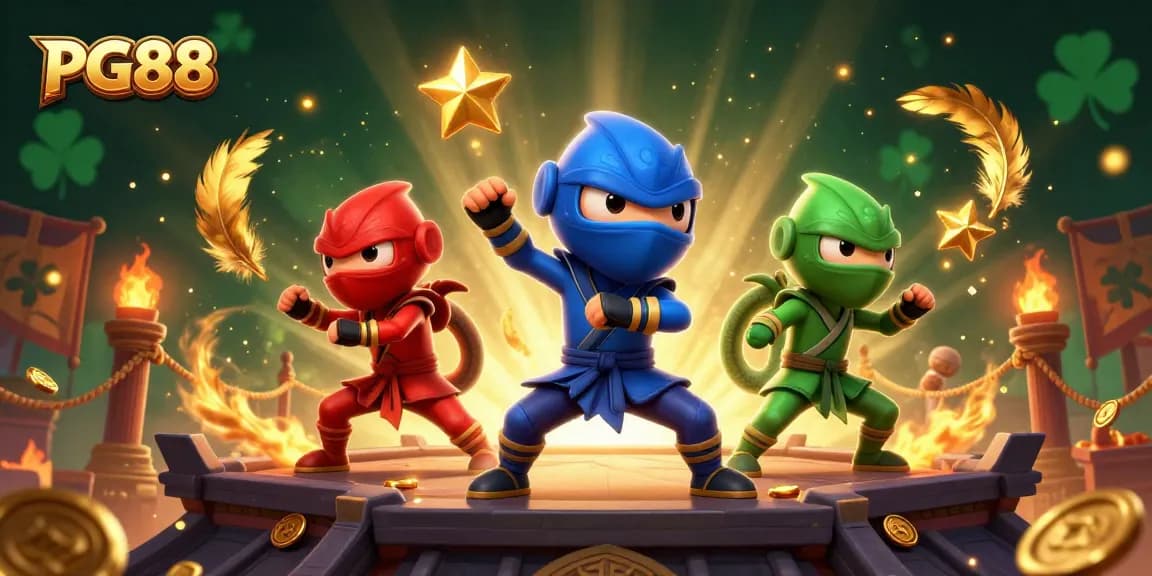 Experience the thrill of gaming at PG88 with a dynamic ninja chameleon team showcasing martial arts.