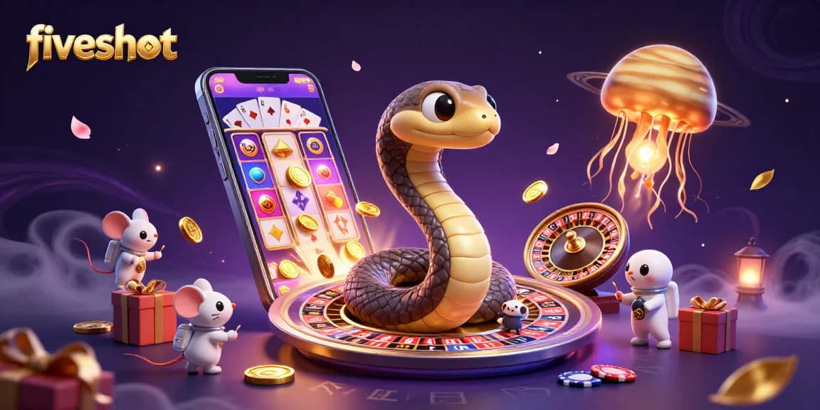 Experience thrilling gaming with fiveshot's vibrant casino atmosphere and unique characters.