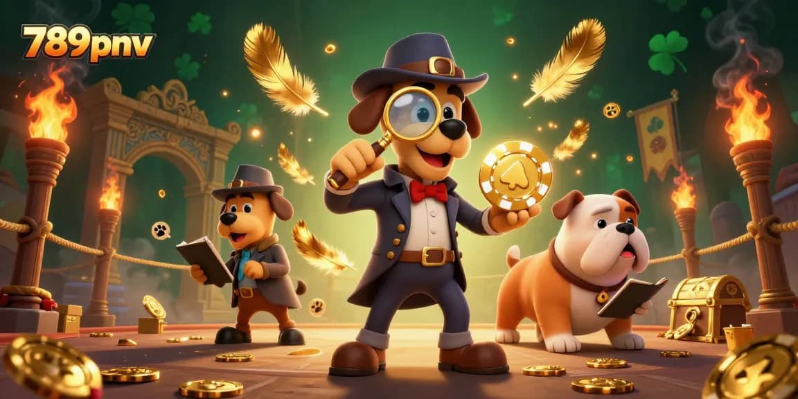 Explore thrilling wins at 789pnv as the detective uncovers treasure in this vibrant casino scene.