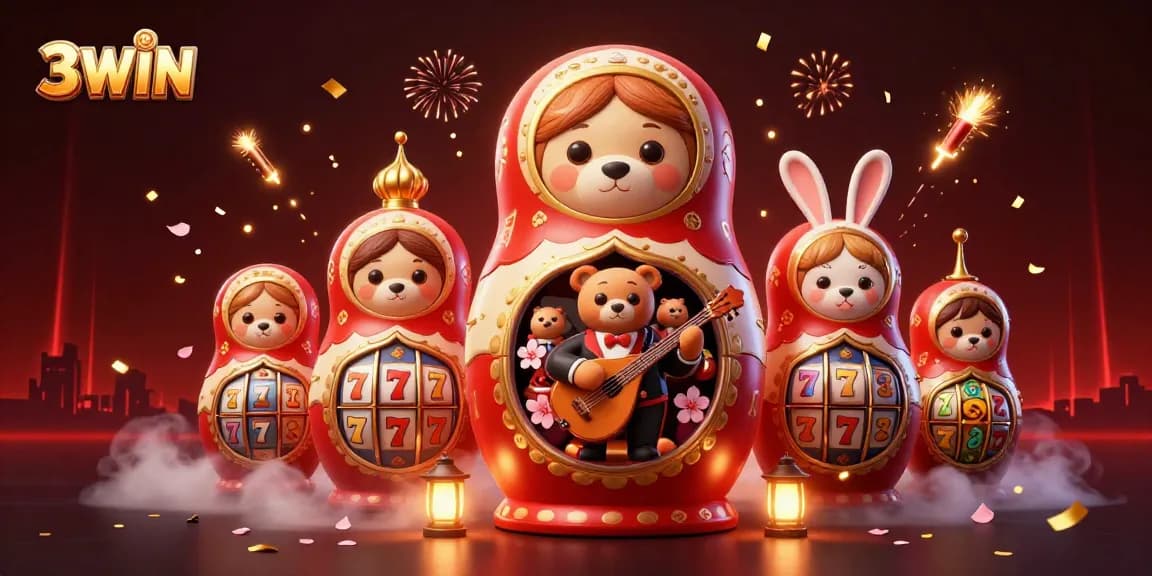 Experience the captivating 3WIN online casino with vibrant 3D illustrations of gaming excitement.