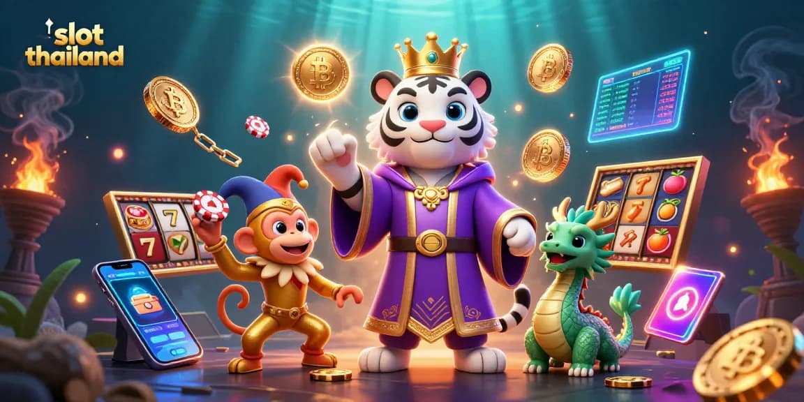 Experience slot thailand with a vibrant scene featuring a playful monkey juggling chips and winning slots.