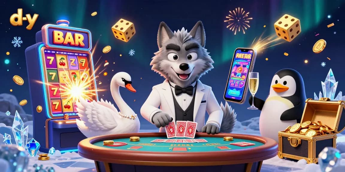 Experience the excitement of d-y with a debonair wolf at a baccarat table amidst jackpot thrills.