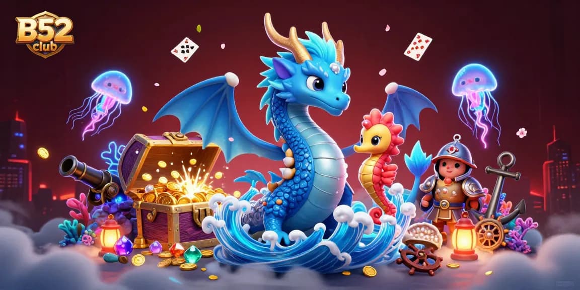 Experience the thrill at B52club with a magical underwater scene featuring a dragon and treasure.