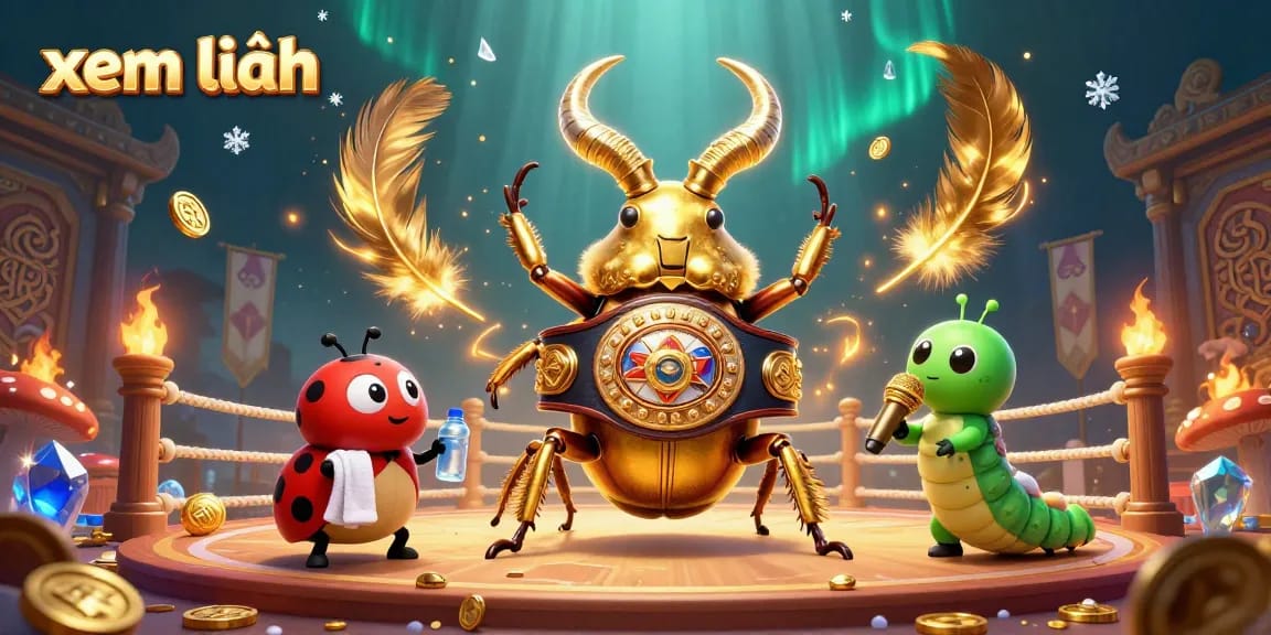 Experience the excitement of xem thêm with a giant golden stag beetle champion in a dynamic casino scene.