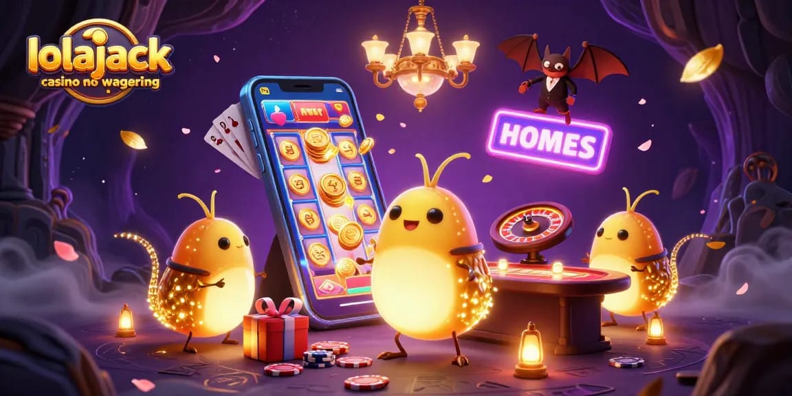 Experience lolajack casino no wagering with vibrant glowworms and casino elements lighting up a magical scene