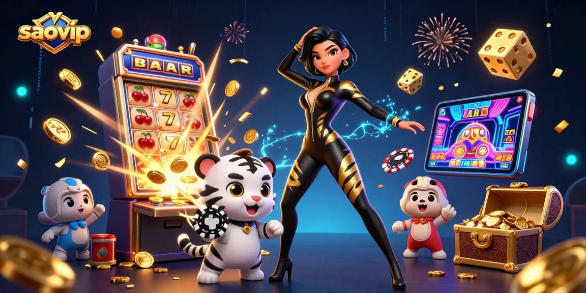 Experience thrilling gameplay at saovip with a stunning 3D casino digital illustration featuring rich elements and characters.