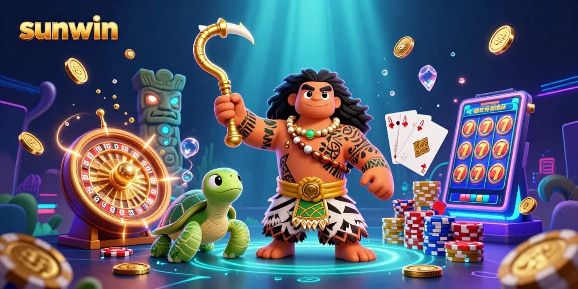 Experience thrilling moments with sunwin's 3D cartoon hawk and vibrant casino games in a dynamic illustration.