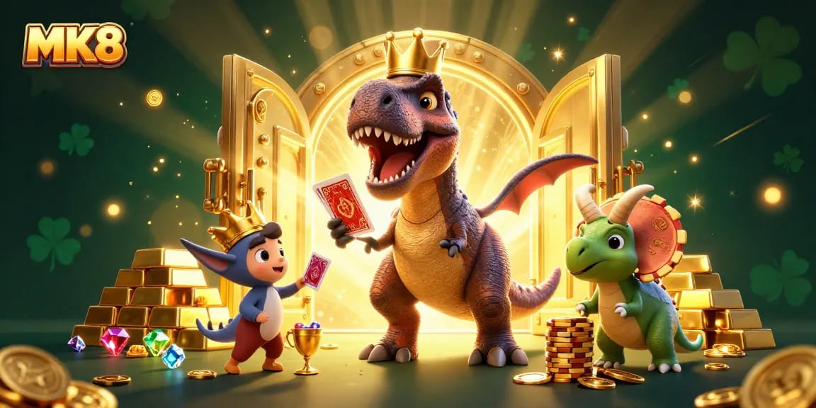 Engage in thrilling MK8 casino action with colorful characters and golden treasure in a vibrant scene.