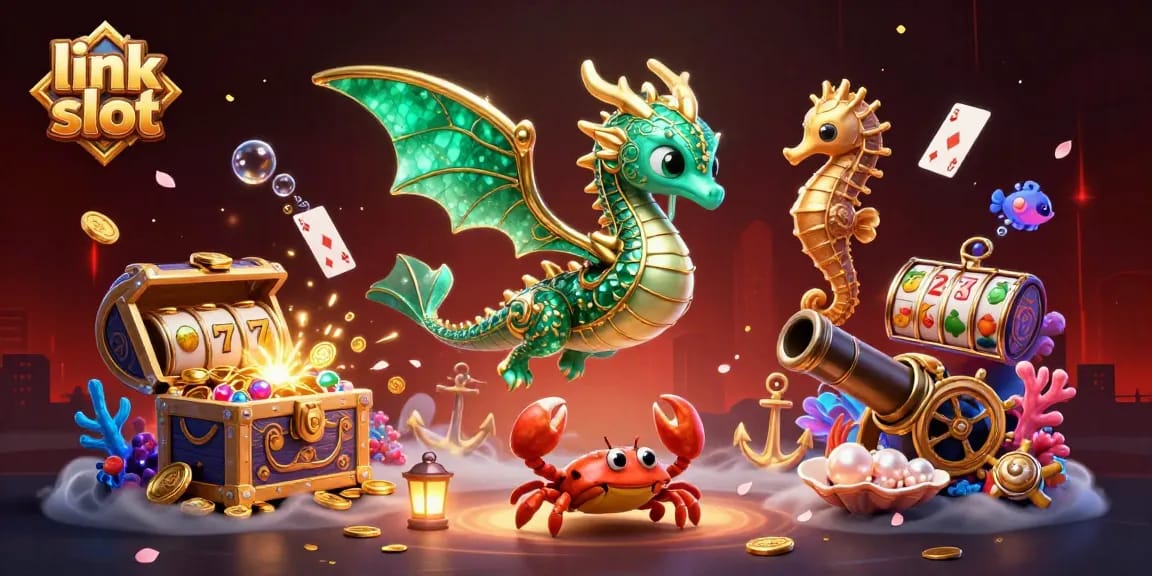 Menang dalam permainan link slot dengan naga laut dan peti harta karun yang menggelegak.