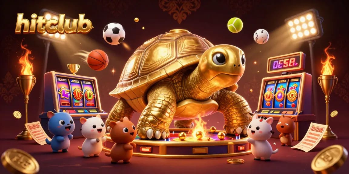 Hitclub offers thrilling gaming experiences with a lively 3D tortoise pinball machine surrounded by dynamic slots and sports elements.