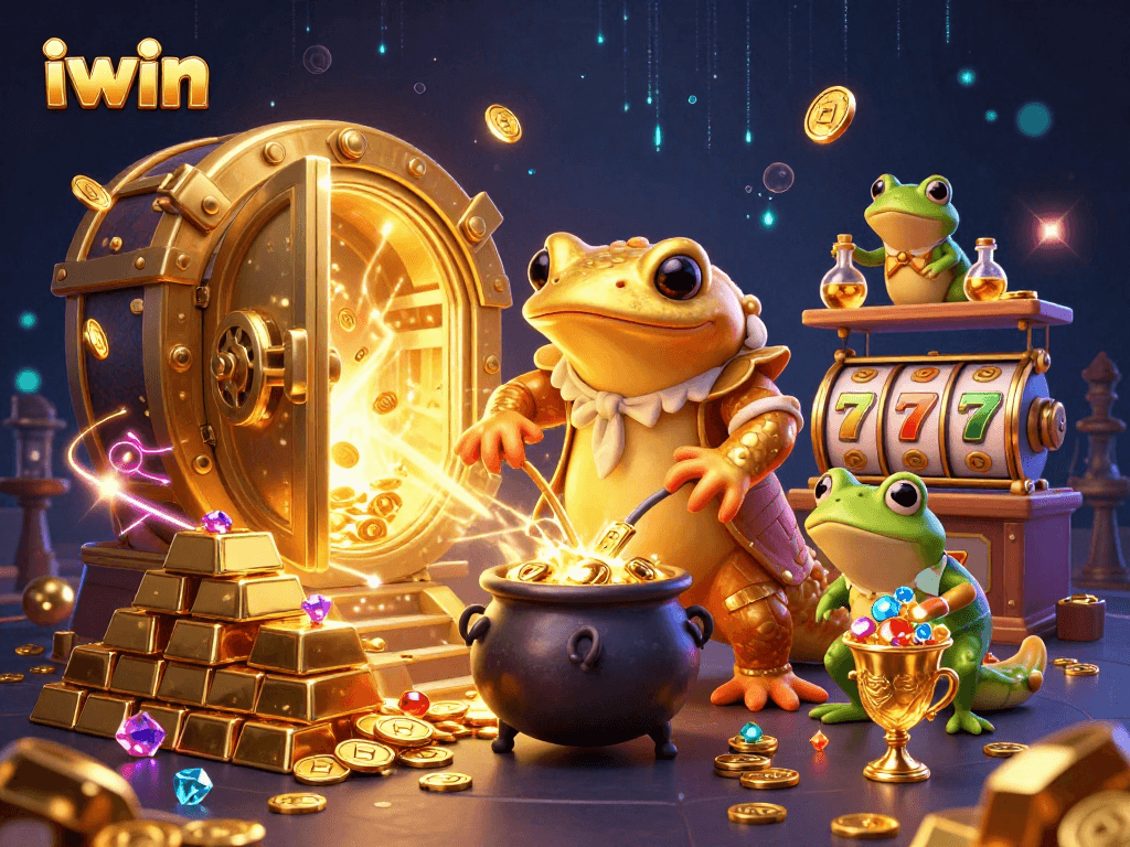 Spin to win with iwin's captivating casino scene showcasing gold alchemy and slot action.