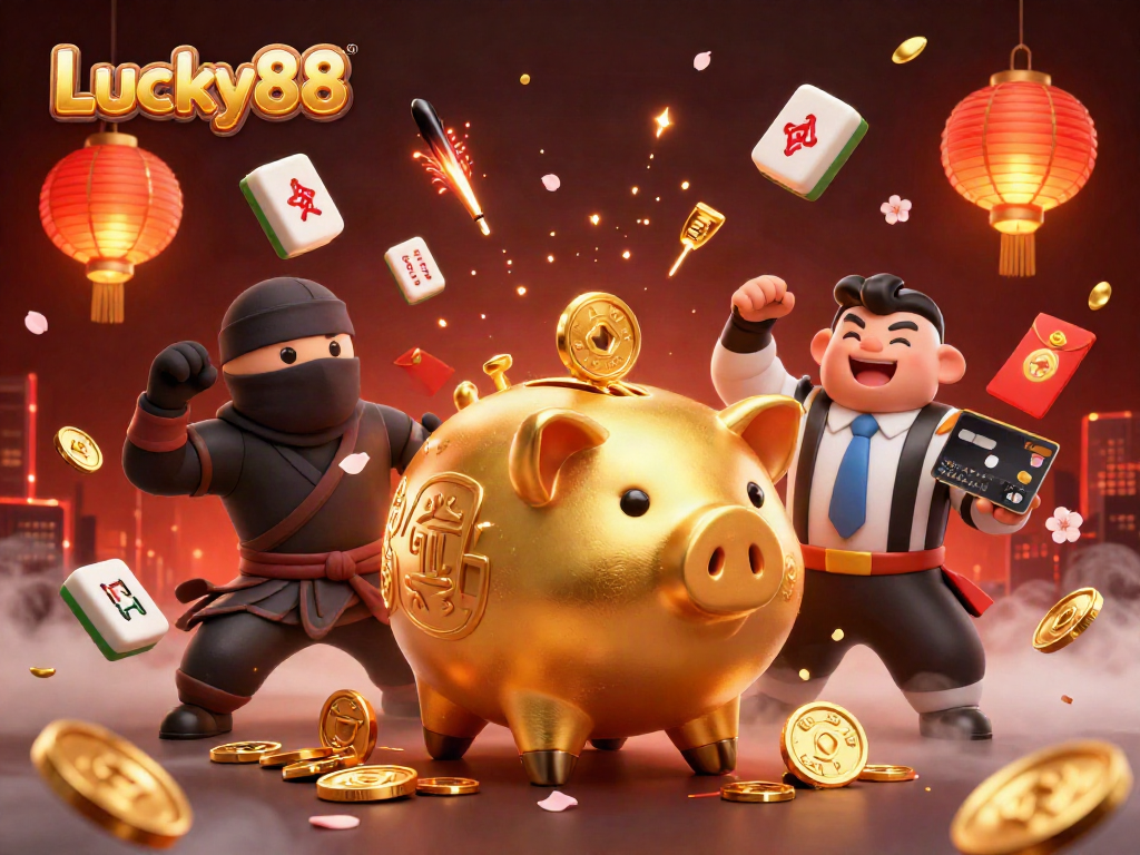 Spin to win big with Lucky88: an epic 3D illustration featuring vibrant casino elements.
