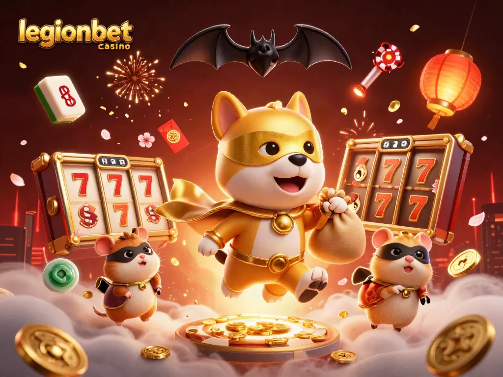 Experience excitement at legionbet casino with a dynamic 3D cartoon superhero scene featuring gaming elements.