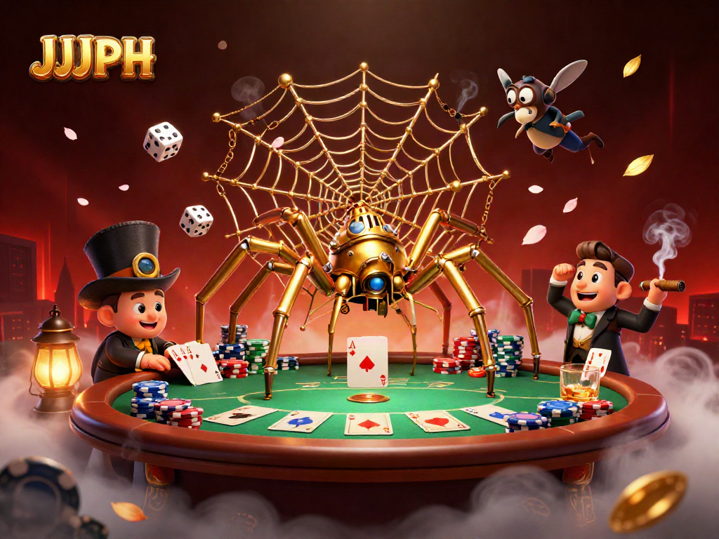 Engage in thrilling poker action with JJJPH's unique steampunk casino illustration.