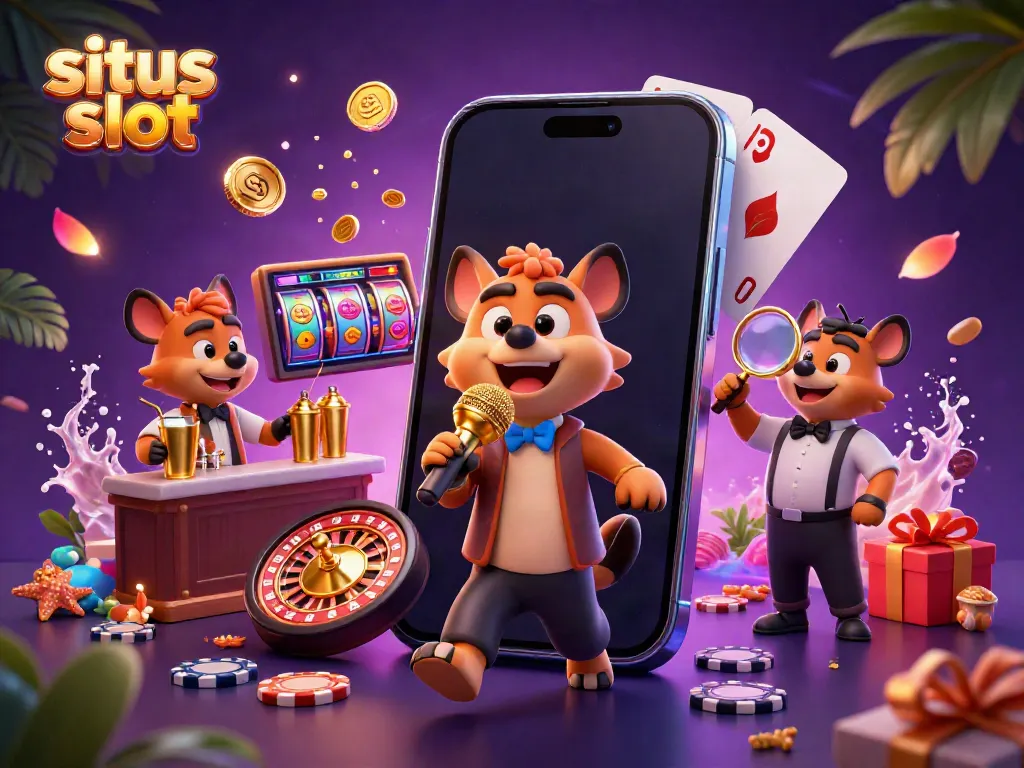 Experience winning fun at the situs slot as hyenas entertain in a vibrant casino scene.