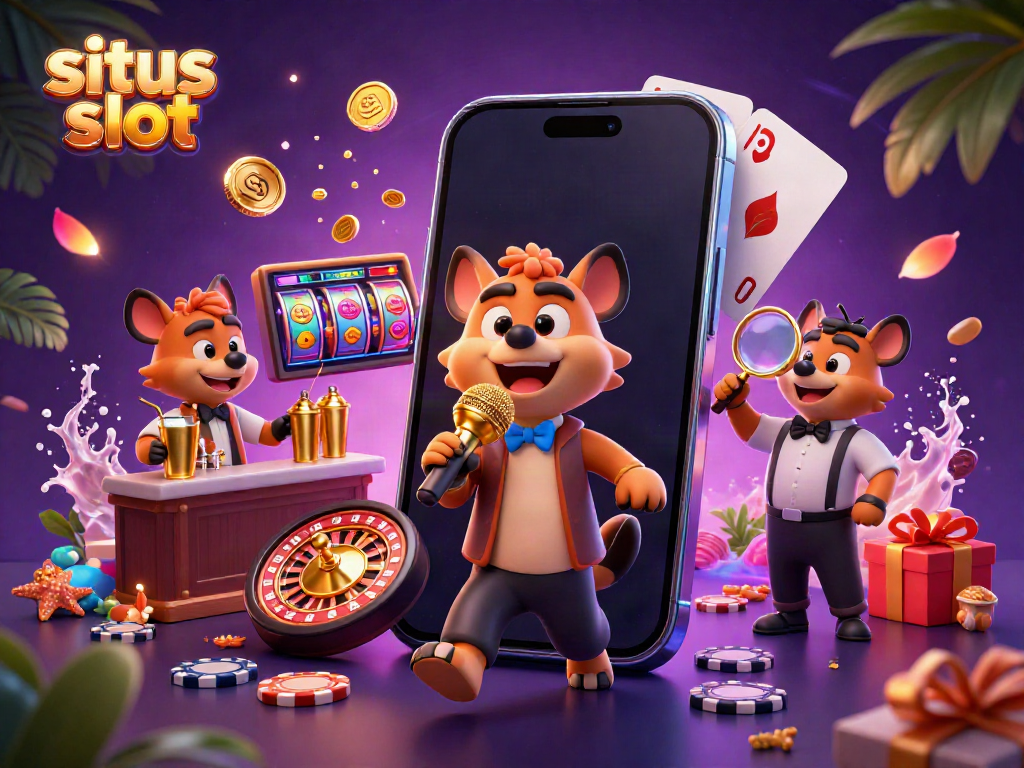 Experience winning fun at the situs slot as hyenas entertain in a vibrant casino scene.