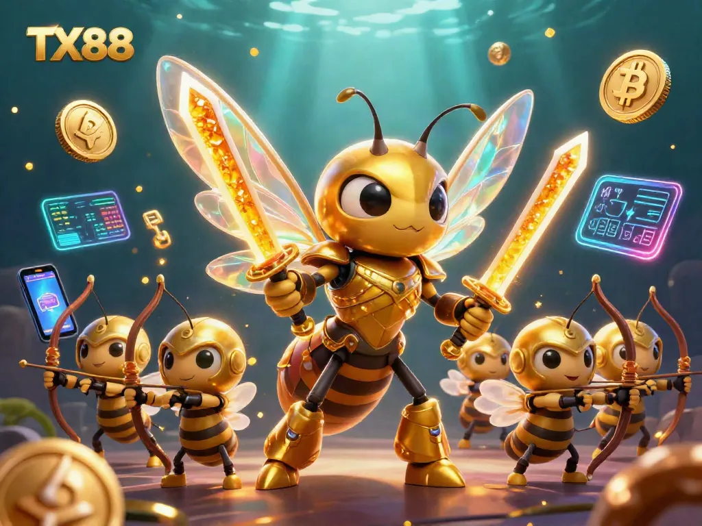 Experience TX88's dynamic casino action with a samurai hornet and vibrant crypto elements.