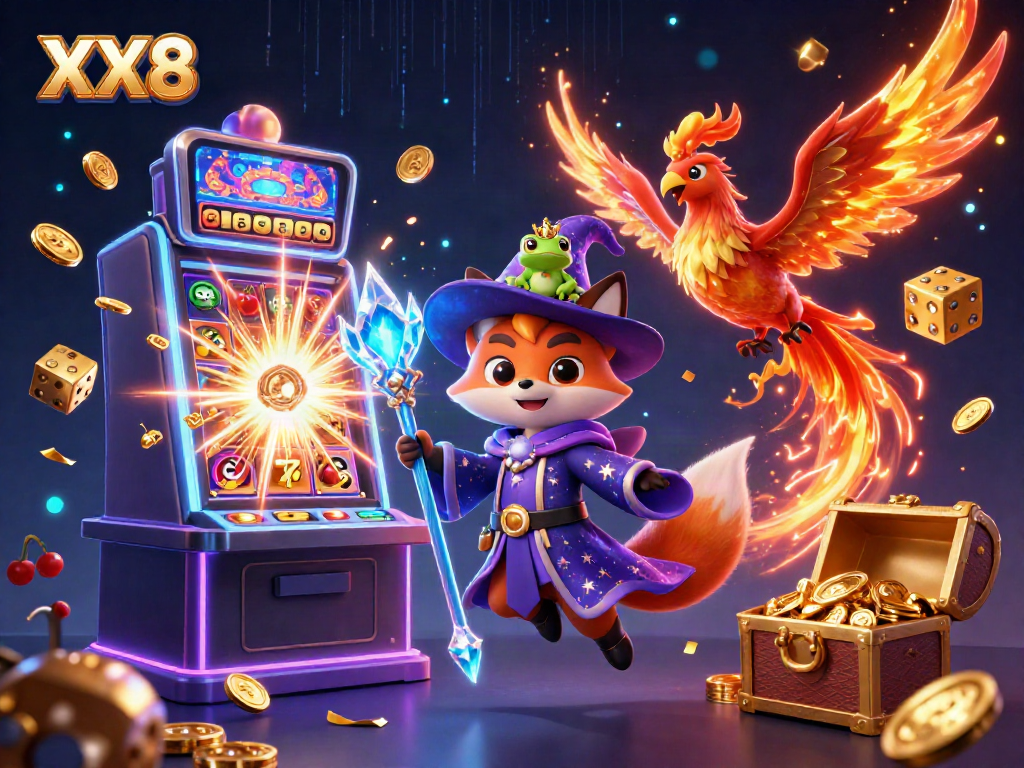 Experience the excitement of XX8 with a mystical casino scene filled with vibrant characters and jackpot thrills.