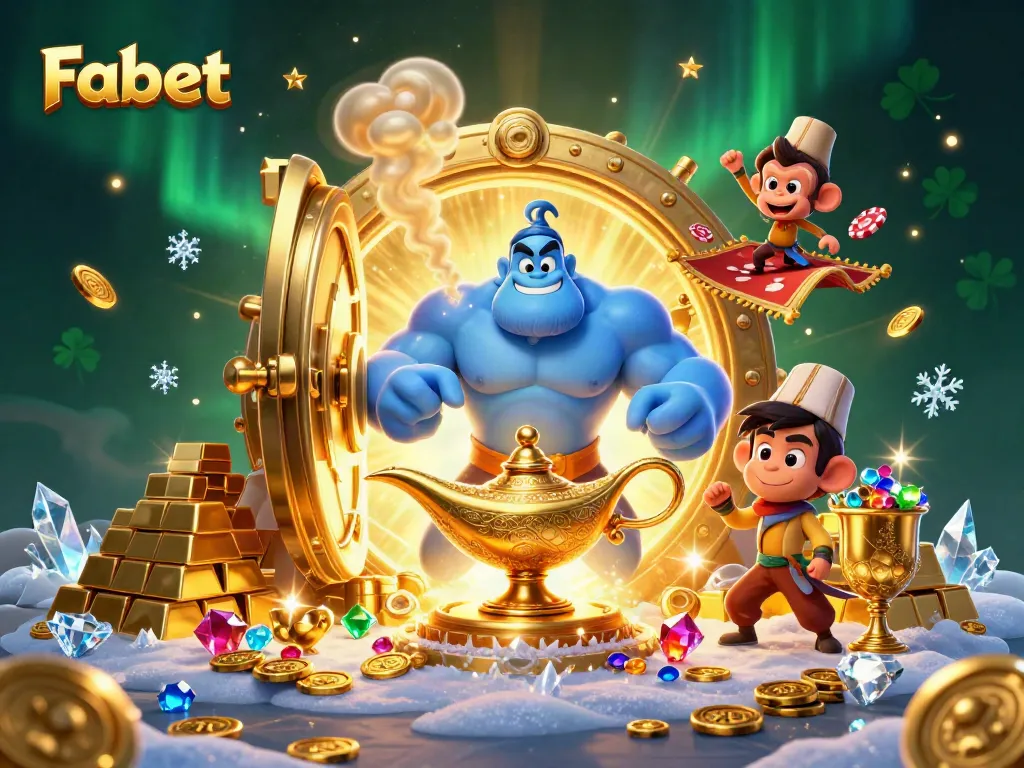 Experience the thrilling world of Fabet with a colorful 3D illustration featuring rich casino elements and characters.