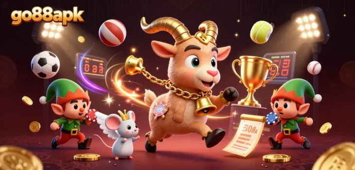 Experience excitement at go88apk's holiday-casino with festive characters amidst chaotic gaming action.