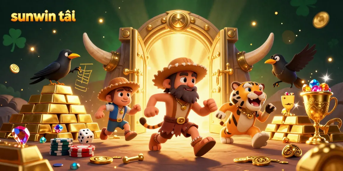 Experience the thrill of sunwin tải with our engaging prehistoric casino scene featuring vibrant characters and treasure.