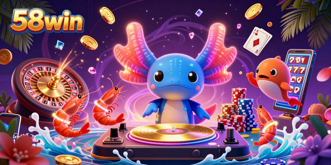 Engage in a thrilling gaming experience with 58win's vibrant casino atmosphere featuring captivating characters and golden rewards.