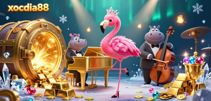 Xocdia88 brings vibrant casino energy with a flamingo singer and hippo bassist.