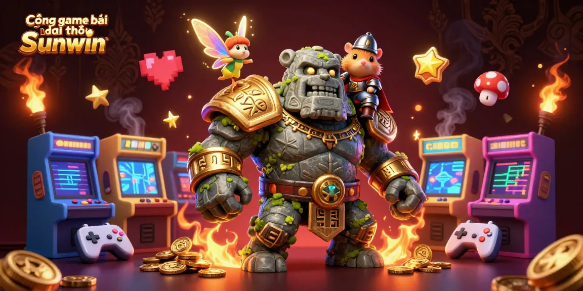 Cổng game bài đổi thưởng Sunwin showcases a vibrant 3D casino scene with animated characters and dynamic gaming elements.