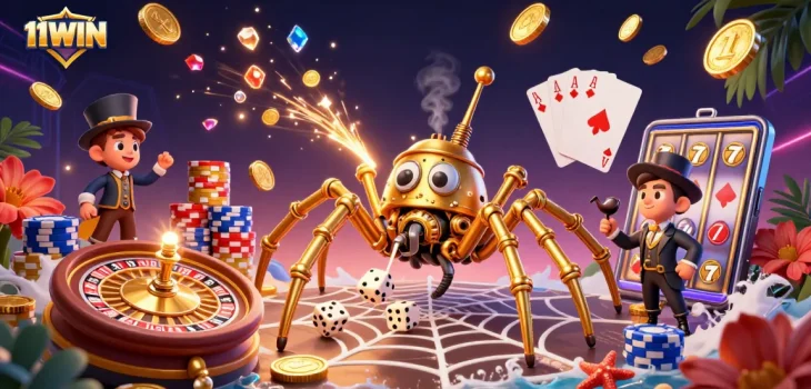 Experience the thrill of winning at 11WIN with vibrant casino elements and excitement!