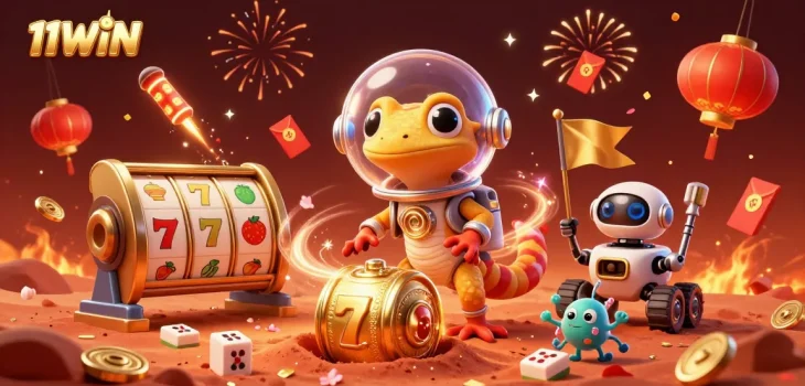 Experience 11WIN's thrilling casino adventure with a Martian gecko discovering a golden casino!