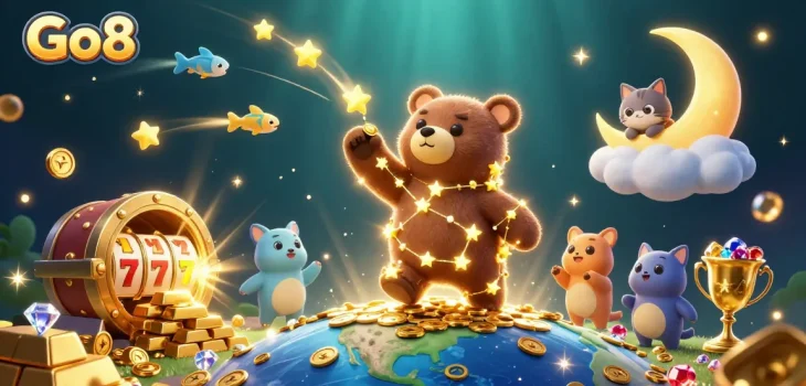 Go8 players enjoy shooting star fish, wealth from gold coins, and slots in a vibrant digital casino