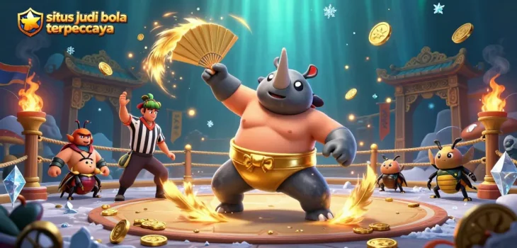 Experience thrilling sports betting action at situs judi bola terpercaya with dynamic beetle-themed illustration.