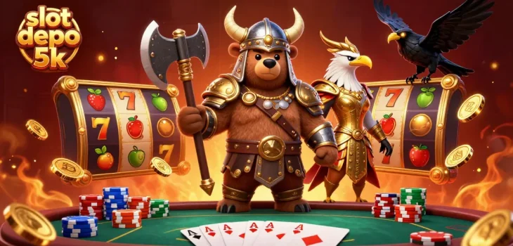 Experience exciting slots at slot depo 5k with vibrant illustrations of jackpots and gaming action!