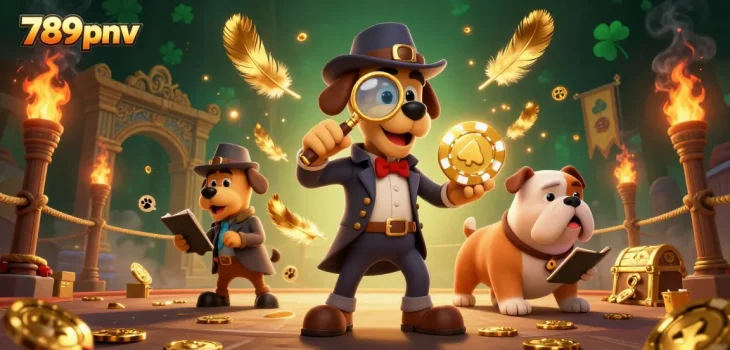 Explore thrilling wins at 789pnv as the detective uncovers treasure in this vibrant casino scene.