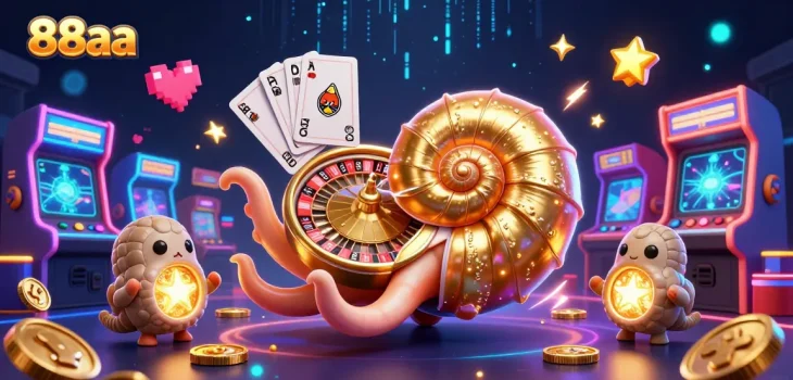 Experience winning thrills with 88aa's vibrant 3D casino scene, featuring a nautilus roulette wheel.